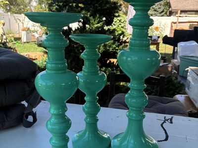 Set of 3 Green Pillar Candle Holders