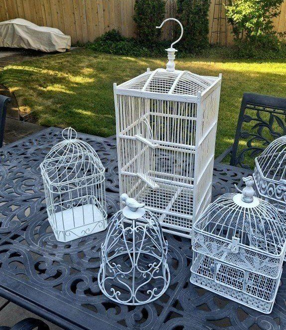 Set of 4 White Decorative Metal Bird Cages - Various Sizes