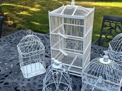 Set of 4 White Decorative Metal Bird Cages - Various Sizes