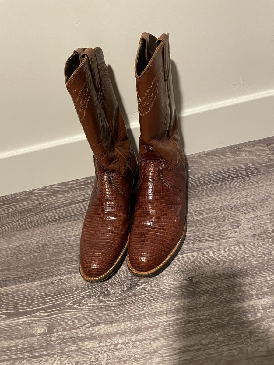 Vintage Justin Lizard Cowboy Boots – Made in USA – Brown Exotic Leather – Size 7B