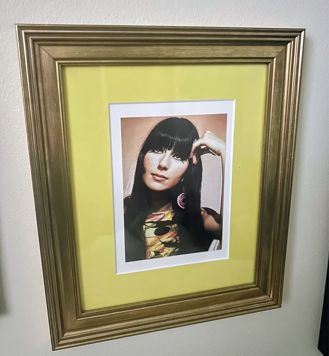 Cher Portrait  Print in Gold Frame with Yellow Mat - Iconic Music Legend Wall Art Frame 12X10 Cash Only Please