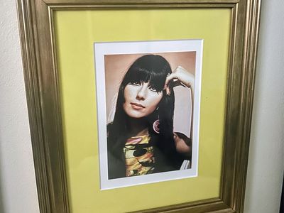 Cher Portrait Print in Gold Frame with Yellow Mat - Iconic Music Legend Wall Art Frame 12X10 Cash Only Please