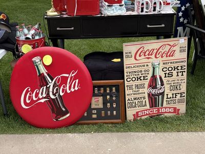 Vintage Coca-Cola Collectibles & Decor: Signs, Lamp, Cookie Jar, Mugs, & More