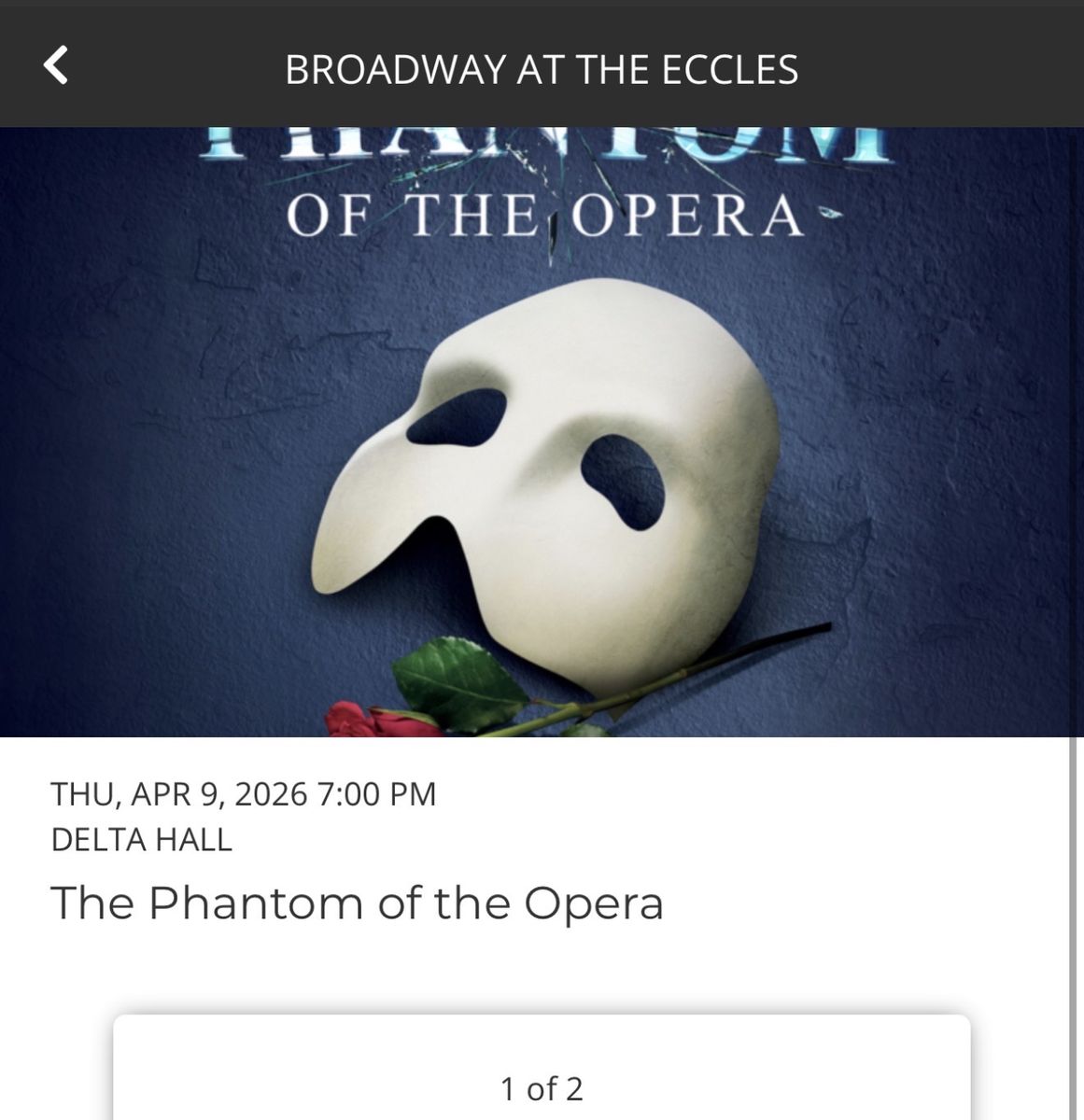 Phantom Of the Opera - 2 Orchestra Seats