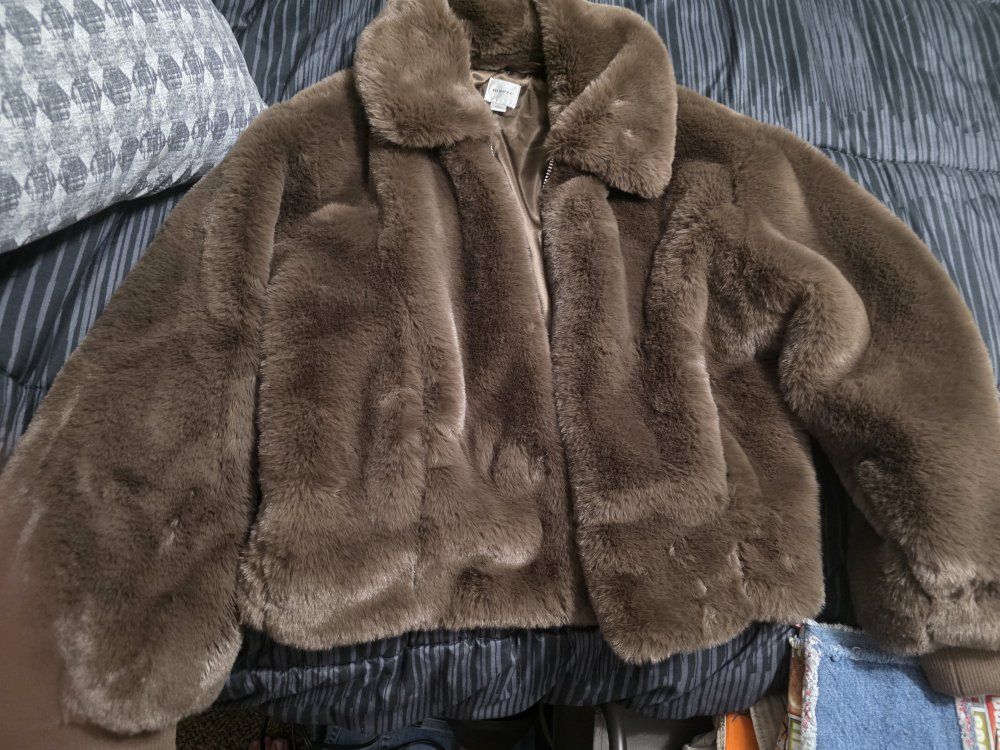 Maeve Brown Faux Fur Jacket Size L