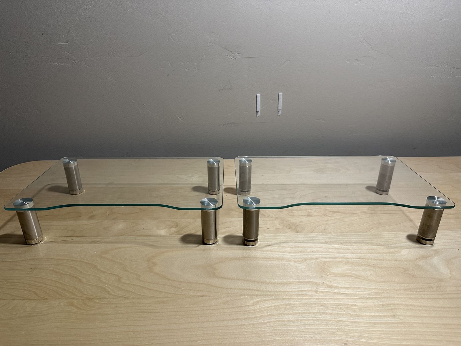 Glass Dual Monitor Stand Clear Silver Metal Legs