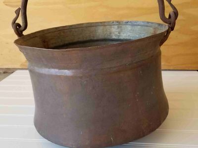 Antique copper campfire kettle