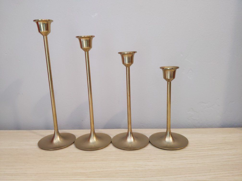 Vintage 60s to 70s Brass lightweight tiered Candlestick Holders - Set of 4