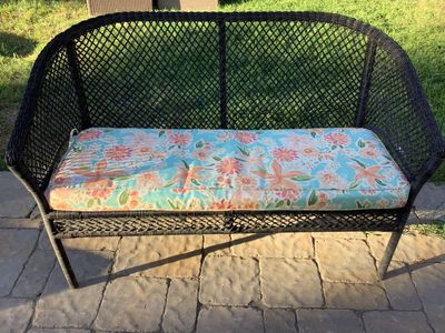 Wicker Patio Loveseat with Floral Cushion - Outdoor/Indoor Furniture