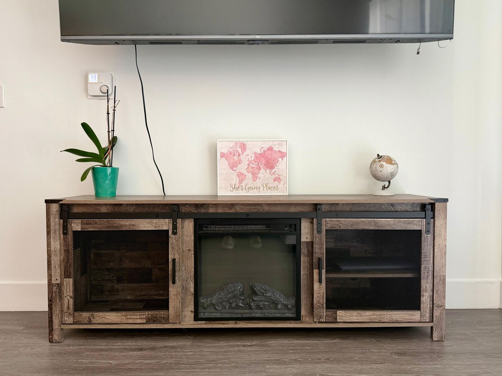 Modern Farmhouse TV Stand with Electric Fireplace