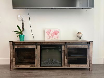 Modern Farmhouse TV Stand with Electric Fireplace