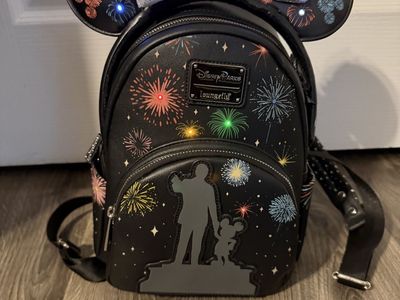 Disney Parks Loungefly Disney100 Year Of Wonder Light-Up Fireworks Mini Backpack & Minnie Ears Set