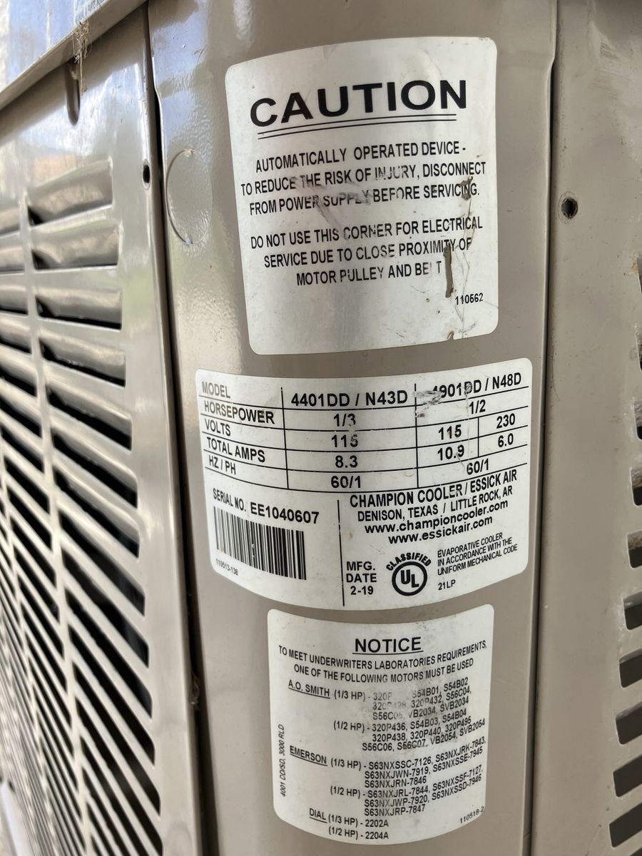 Champion Cooler/Essick Air Evaporative Cooler Model 4401DD