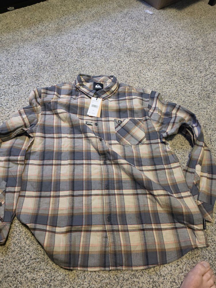 Quiksilver Men's 2XL Plaid Flannel Button-Up Shirt - AQYWT03391, Stretch