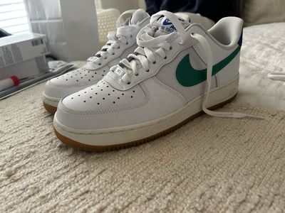 Nike Air Force 1 Low White/Green/Blue Gum Sole Sneakers - Men's Size 9
