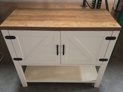 Farmhouse Style Buffet Cabinet with Wood Top and White Doors