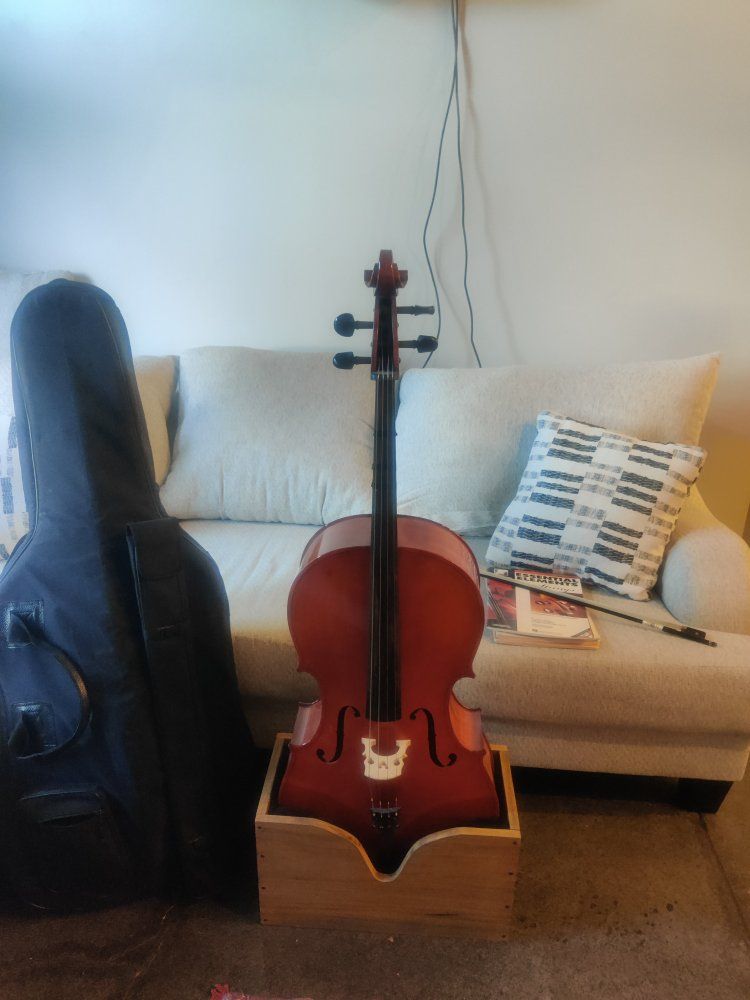 Acoustic Cello Set with Soft Gig Bag Case, Wooden Stand, Bow, and Music Books (reduced price)