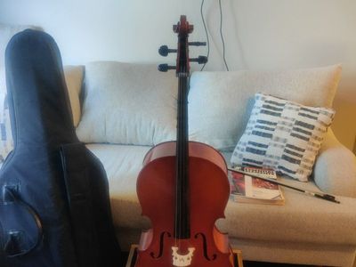 Acoustic Cello Set with Soft Gig Bag Case, Wooden Stand, Bow, and Music Books (reduced price)