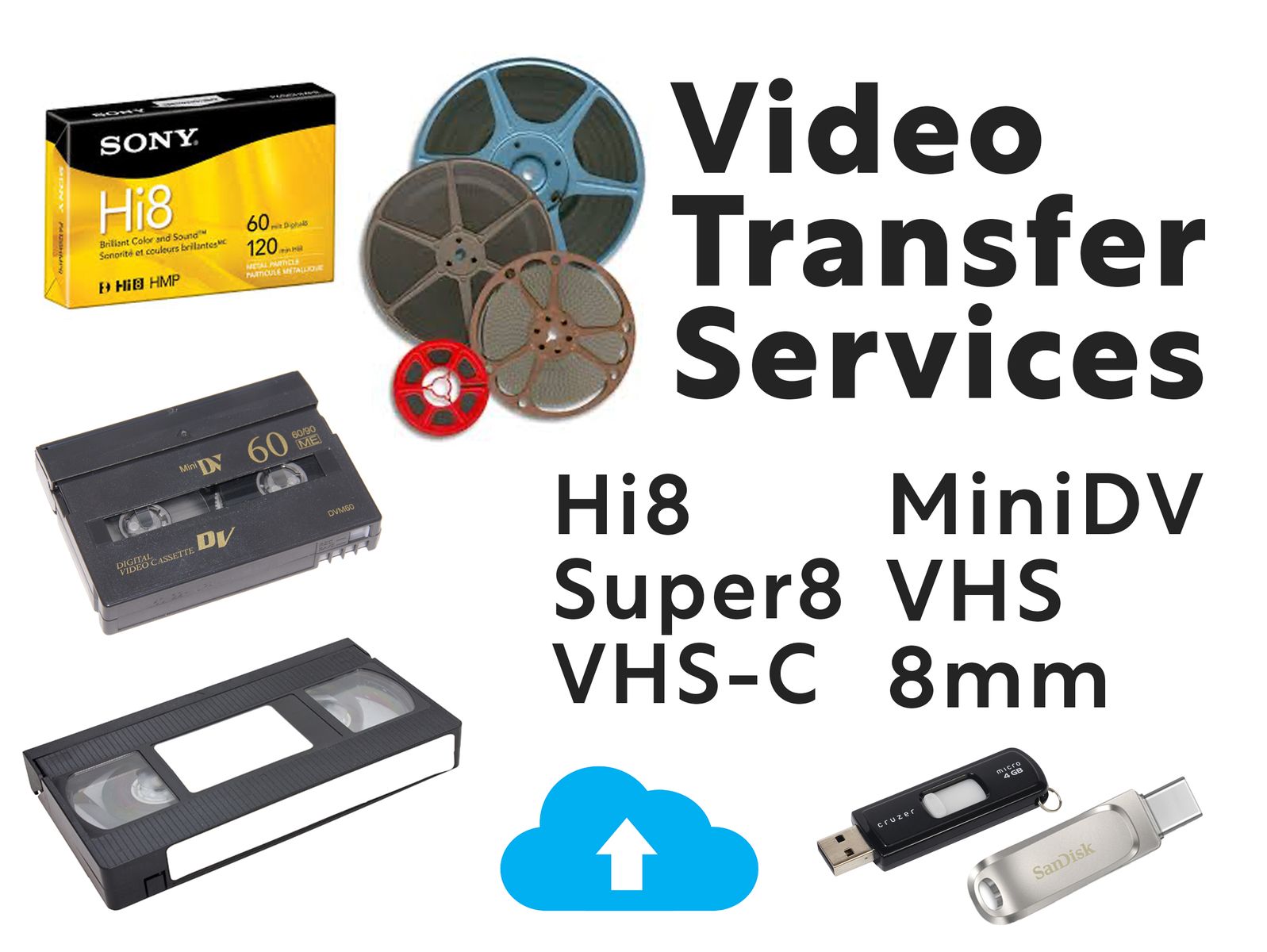 Video Tape Transfer Services (hi8, VHS, MiniDV, Super8)