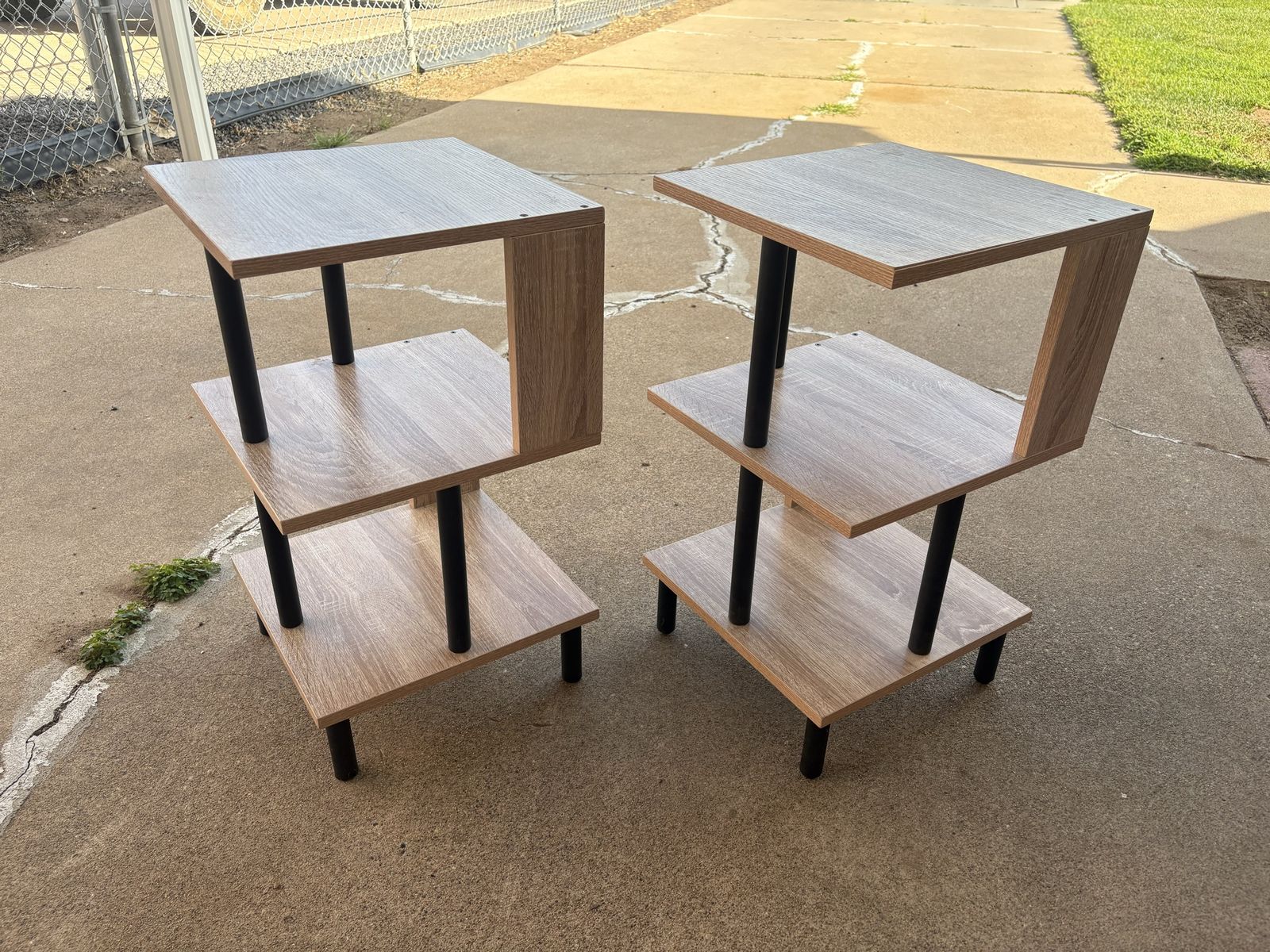 Two End Tables/Nightstands - Light Wood Grain & Black - Multi-tier Design