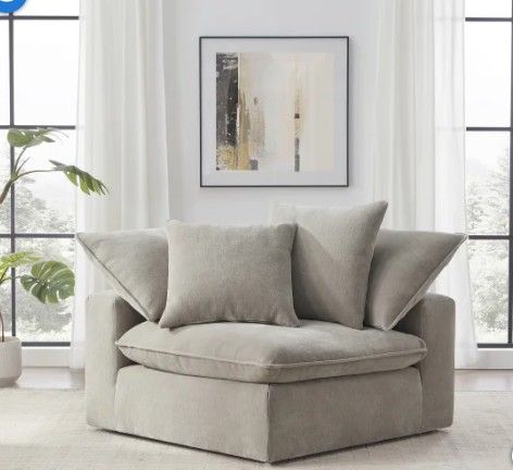 Aiden & Ivy Furniture Sereen Fabric Corner Chair with 2 Pillows, Taupe 1812330 #102198