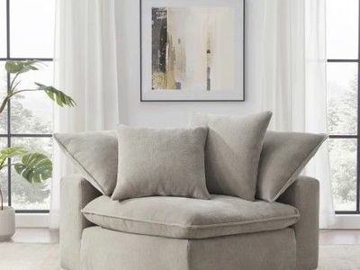 Aiden & Ivy Furniture Sereen Fabric Corner Chair with 2 Pillows, Taupe 1812330 #102198