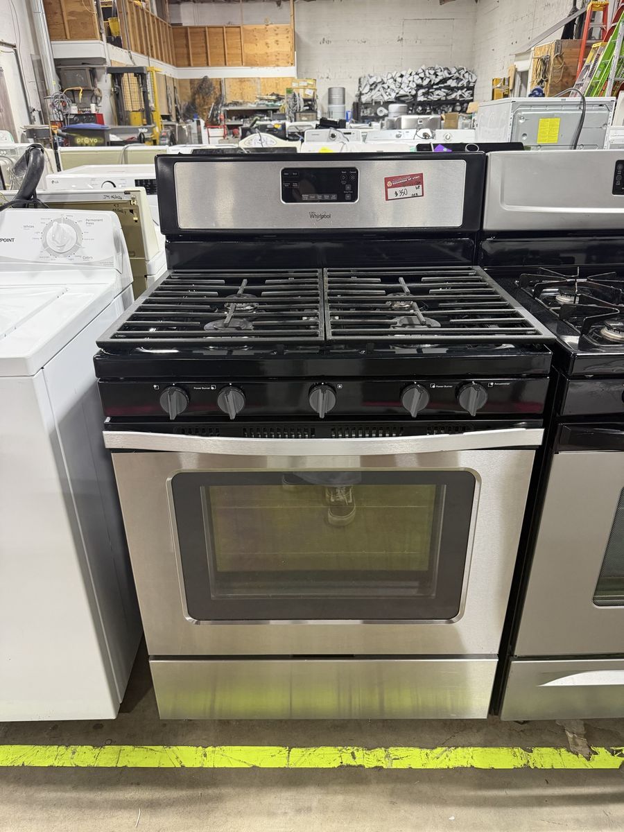 Whirlpool Stainless Steel Gas Range Oven with Black Cooktop and 5 Burners