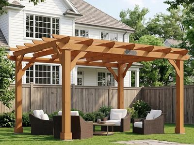 New 10x12 Ft Wooden Pergola with Reddish Brown Finish - Ready for Your Yard!