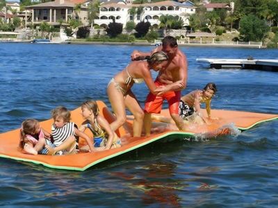 (miniscule damage)Floating Water Pad/ Mat - 18ft Orange & Green Three-Layer Composite Roll-Up Mat Lilly Pad