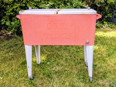 Vintage/MCM insulated metal patio cooler on wheels
