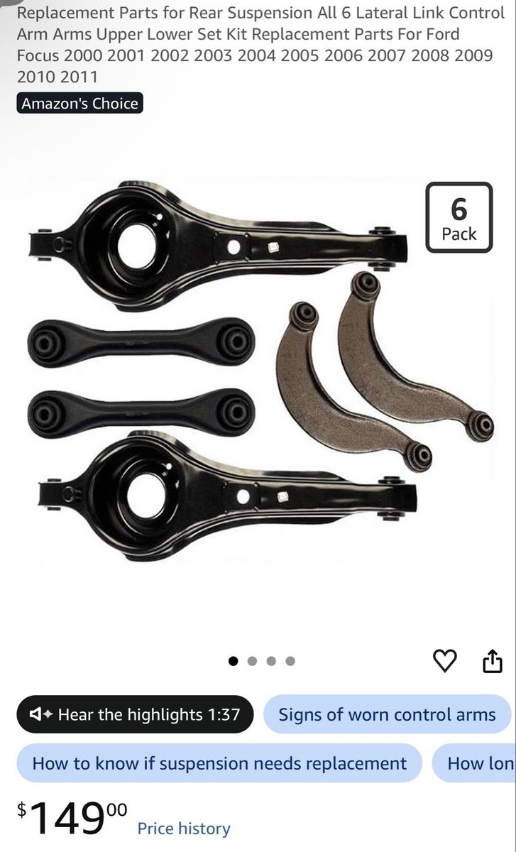 Rear Suspension Lateral Link Control Arm 6-Piece Kit for Ford Focus 2000-2011 brand new still in box.