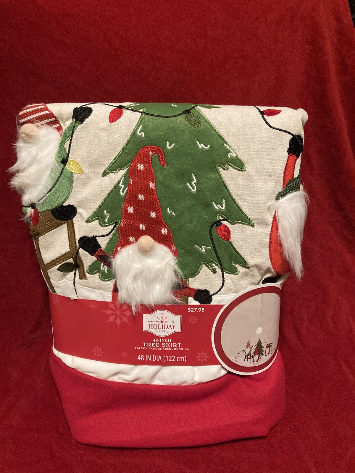 Holiday Time Christmas Gnome Tree Skirt New 48 Inch