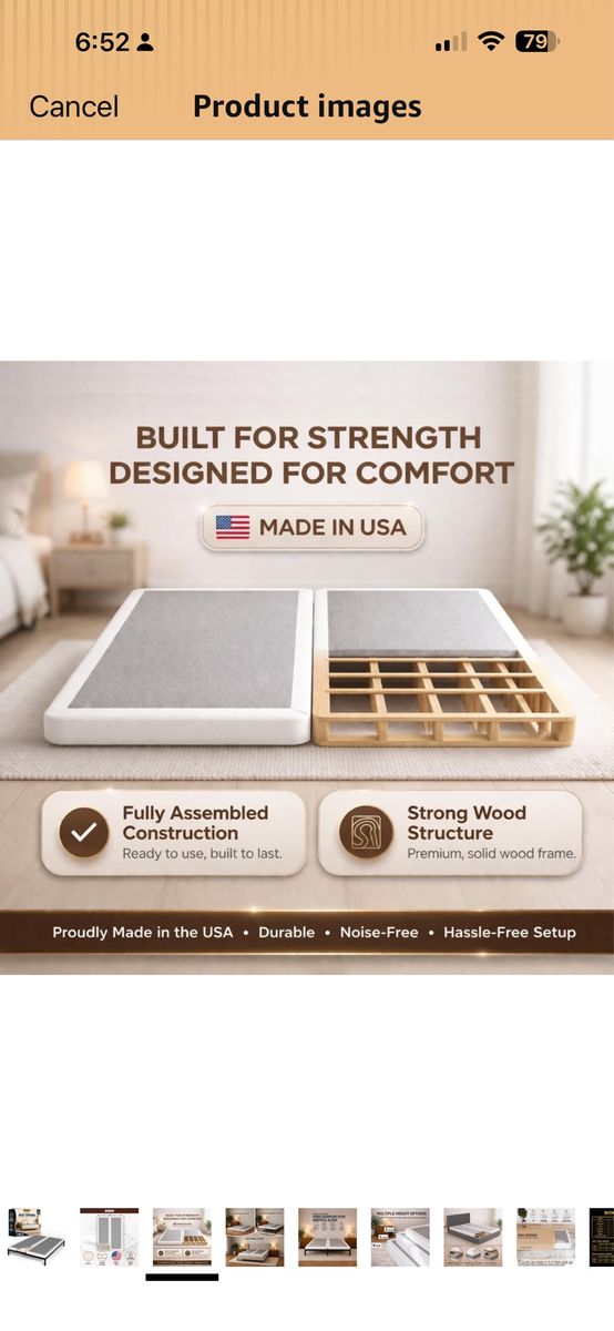 Treaton 4" King Size (2 XL Twin) Wood Box Spring Mattress Foundation - White, Amish Made