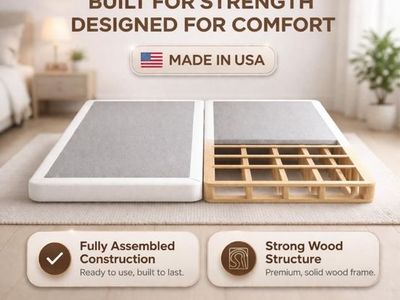Treaton 4" King Size (2 XL Twin) Wood Box Spring Mattress Foundation - White, Amish Made