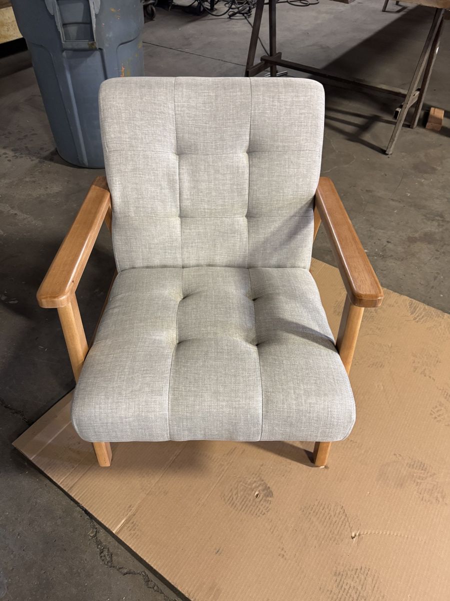Beige Cotton Linen Upholstery Accent Armchair,