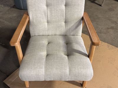 Beige Cotton Linen Upholstery Accent Armchair,