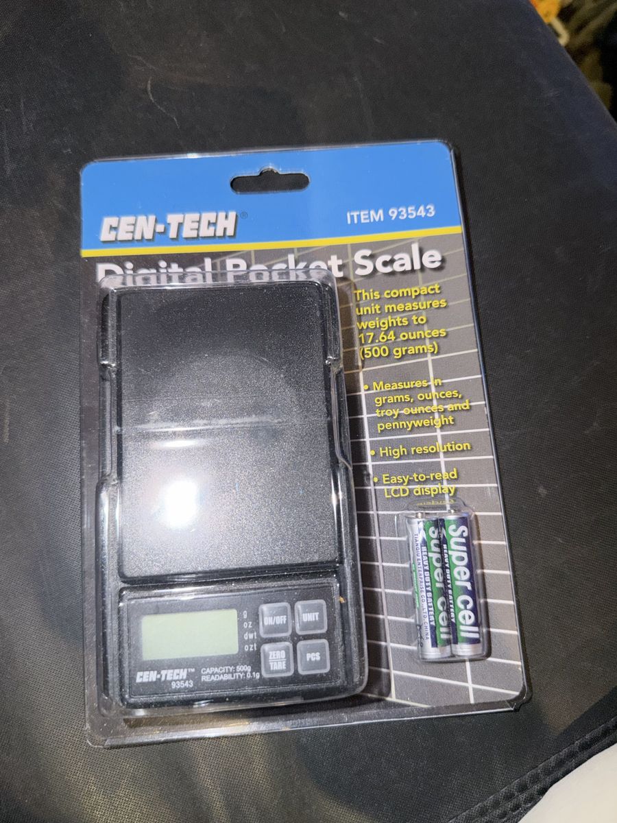 CEN-TECH Digital Pocket Scale - 500g Capacity, 0.01g Readability - Measures grams, ounces