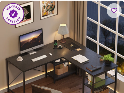 Nedyo 95.2" W Reversible L-Shaped Computer Desk with Shelves