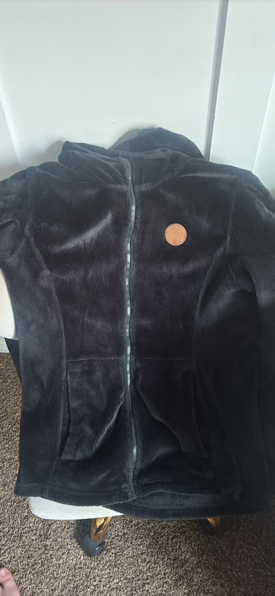 ROXY Women's Black Plush Fleece Full-Zip Hooded Jacket - Size Medium