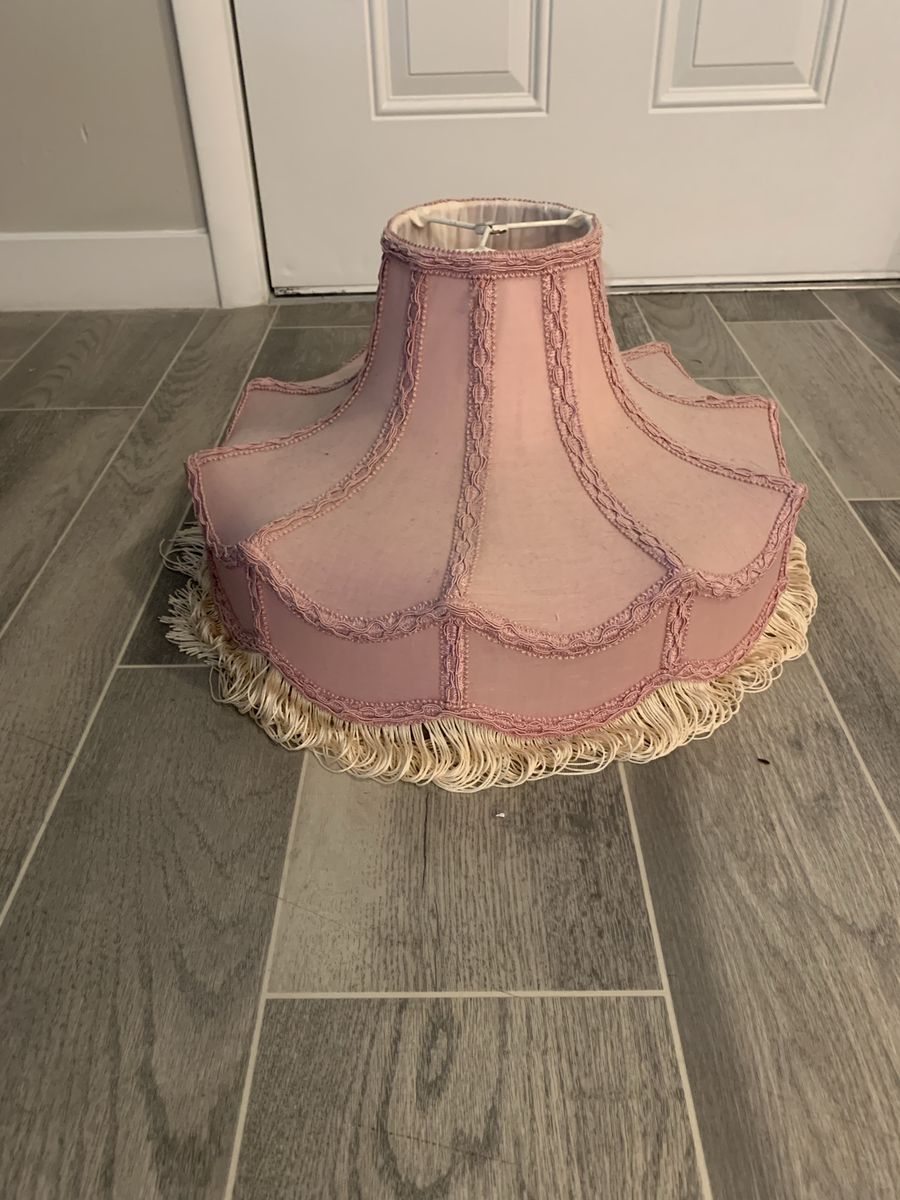 Vintage Pink Victorian Style Lamp Shade with Beaded Trim and Fringe