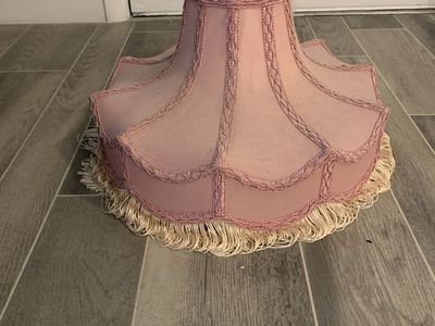Vintage Pink Victorian Style Lamp Shade with Beaded Trim and Fringe