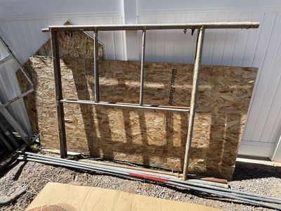 Brick mason scaffold with parts and pieces