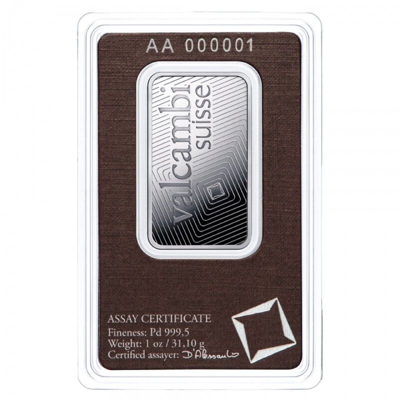 PALLADIUM 1 OUNCE Valcambi Suisse Bar
