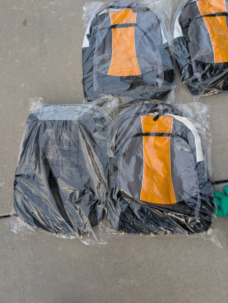 New Black, Orange & White Full-Size Backpacks -  Unused School or Travel Bags $5 each