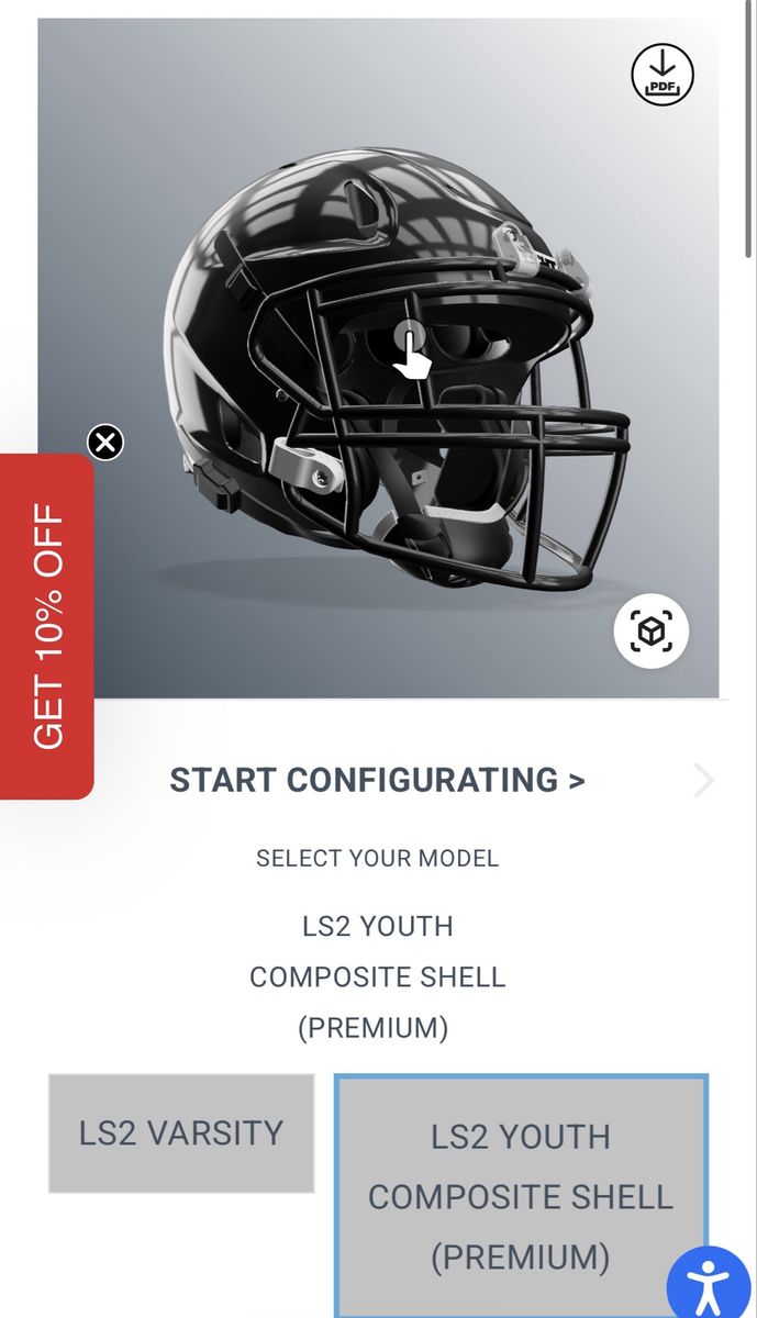 LS2 Youth Composite Shell Premium Football Helmet - Black, Size Large (20.125"-21.125")