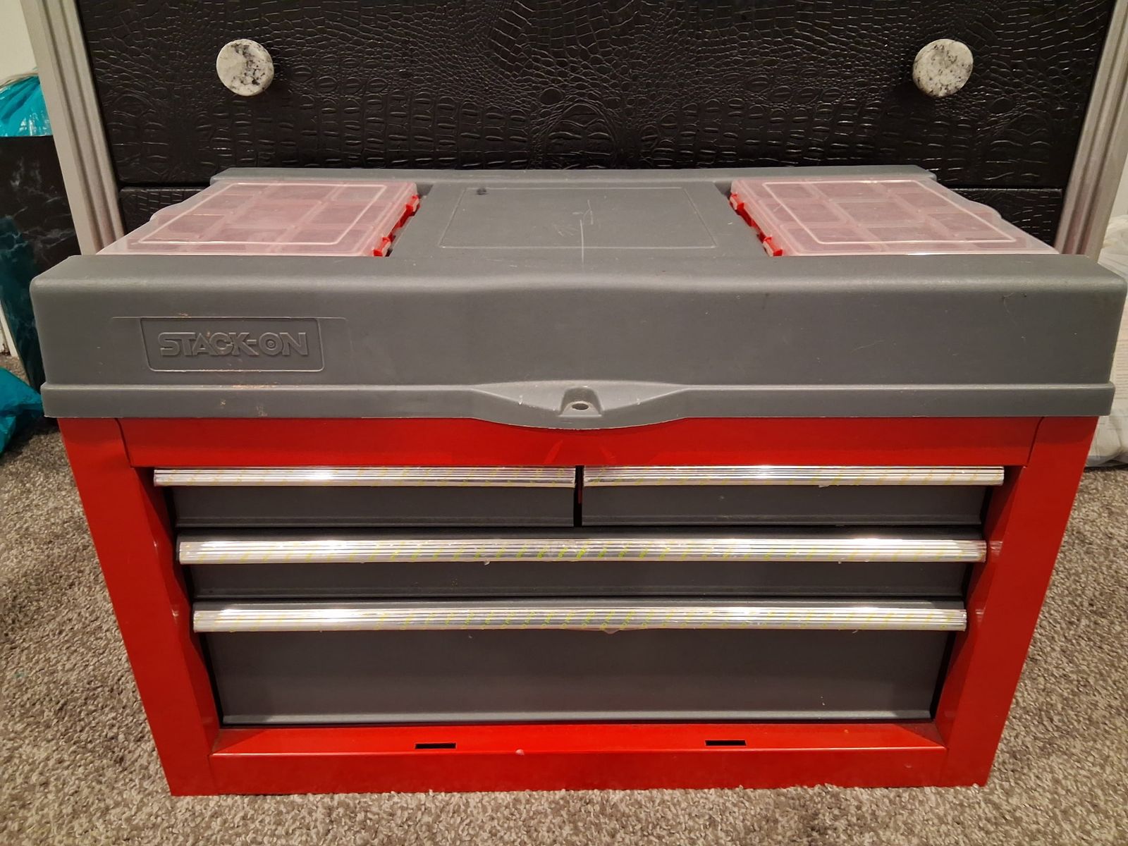 Stack-On 4-Drawer Tool Box Red & Gray with Top Organizers, Portable Storage Chest