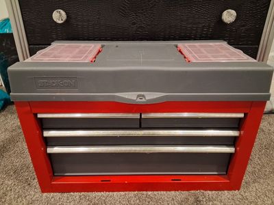 Stack-On 4-Drawer Tool Box Red & Gray with Top Organizers, Portable Storage Chest