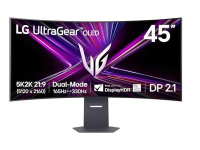 LG 45GX950A-B 45-inch Ultragear 5K2K WUHD (5120 x 2160) OLED Curved Gaming Monitor, Dual-Mode, 165Hz, 0.03ms, NVIDIA G-Sync, AMD