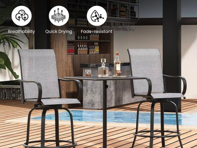 New in Box Set of 2, Swivel Patio Bar Stools, Metal Outdoor Bar Stools
