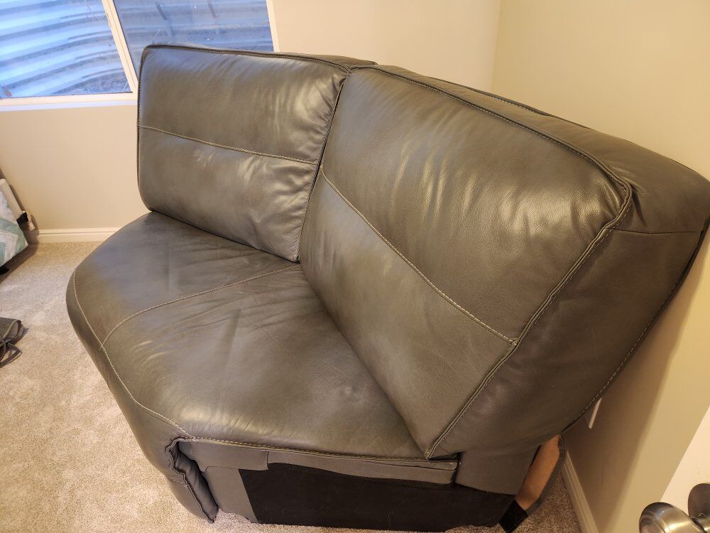 Gray Blue Leather Couch Wedge